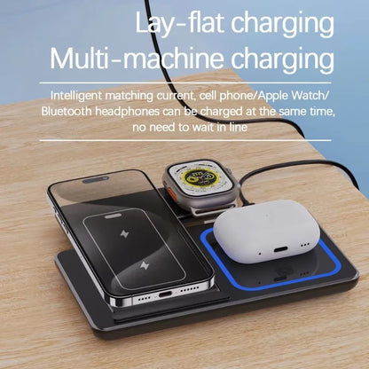  100W 3 en 1 Cargador Inalámbrico Rápido Plegable para iPhone 16 15 14 13 12 + Apple Watch S10/S9/S8 + AirPods Pro 2/4 – Base de Carga Múltiple