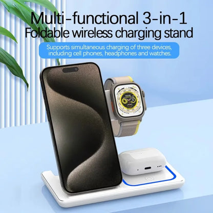  100W 3 en 1 Cargador Inalámbrico Rápido Plegable para iPhone 16 15 14 13 12 + Apple Watch S10/S9/S8 + AirPods Pro 2/4 – Base de Carga Múltiple