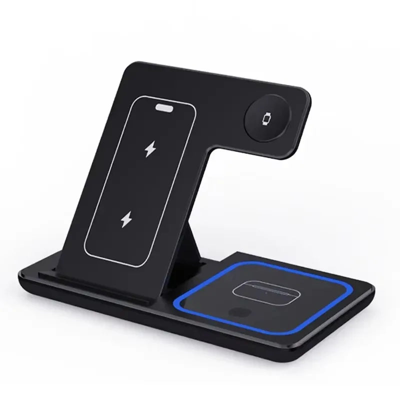  100W 3 en 1 Cargador Inalámbrico Rápido Plegable para iPhone 16 15 14 13 12 + Apple Watch S10/S9/S8 + AirPods Pro 2/4 – Base de Carga Múltiple